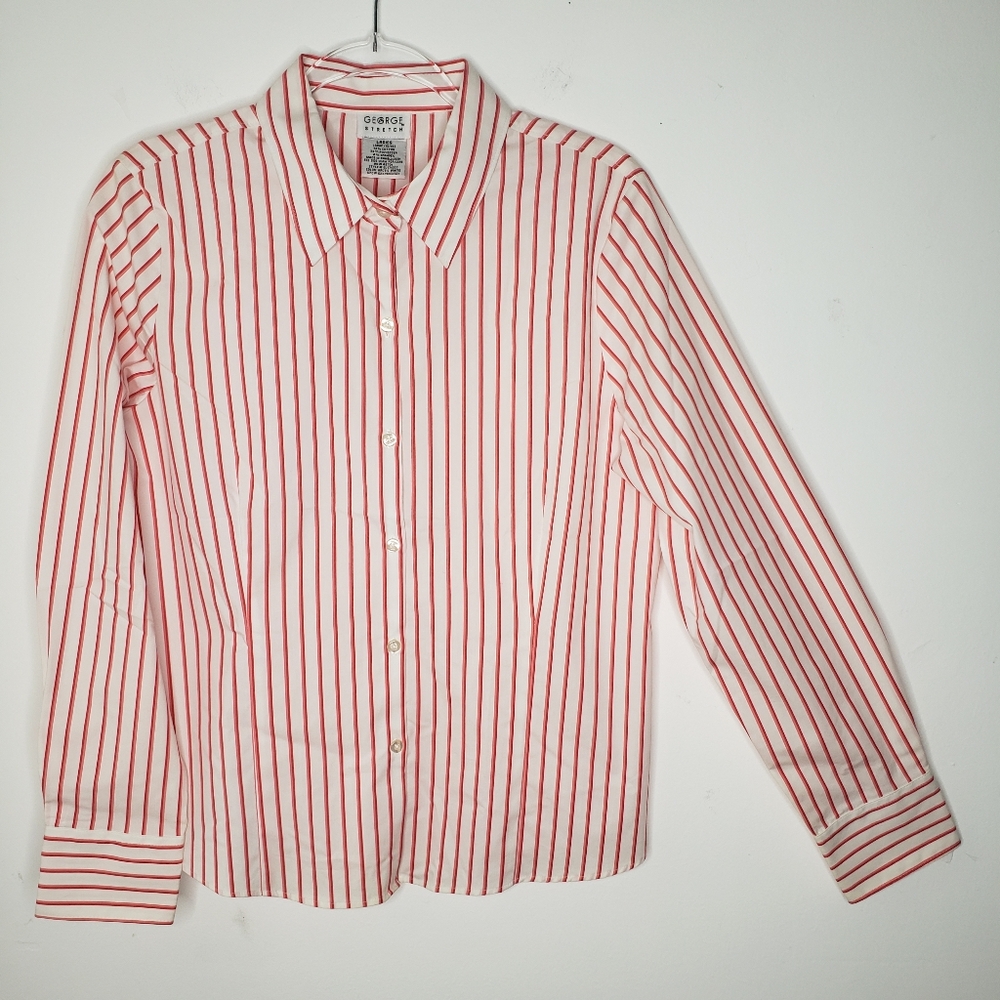 Vintage 90s Candy Stripe Button Up Shirt Size L Red White Small Flaw